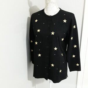 Quacker Factory dark black with gold stars cardigan size S